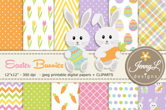 Easter Bunnies Digital Paper Clipart