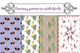 Fantasy Seamless Vector Background with Birds-Vector Graphics